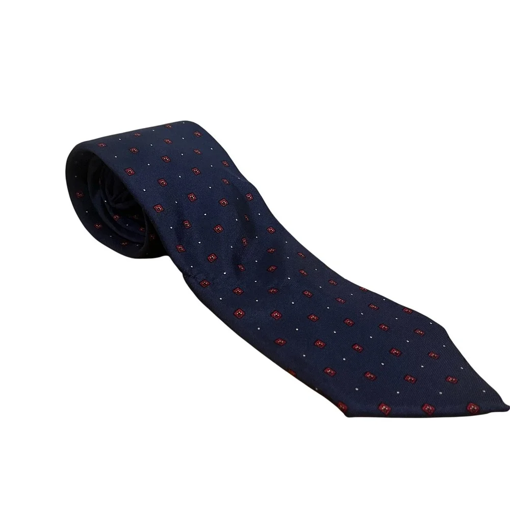 Christian Dior Navy Blue Geometric Pattern Silk Necktie Designer Formal euc‎